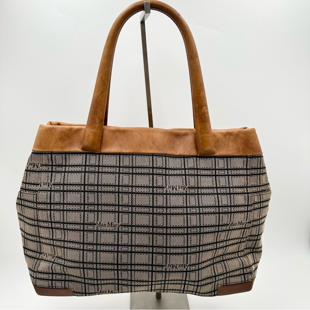 MaxMara Canvas/Leather Monogram Plaid Tote Handbag - Picture 7 of 12